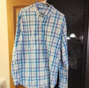 Old Navy Blue and White Plaid Casual Shirt